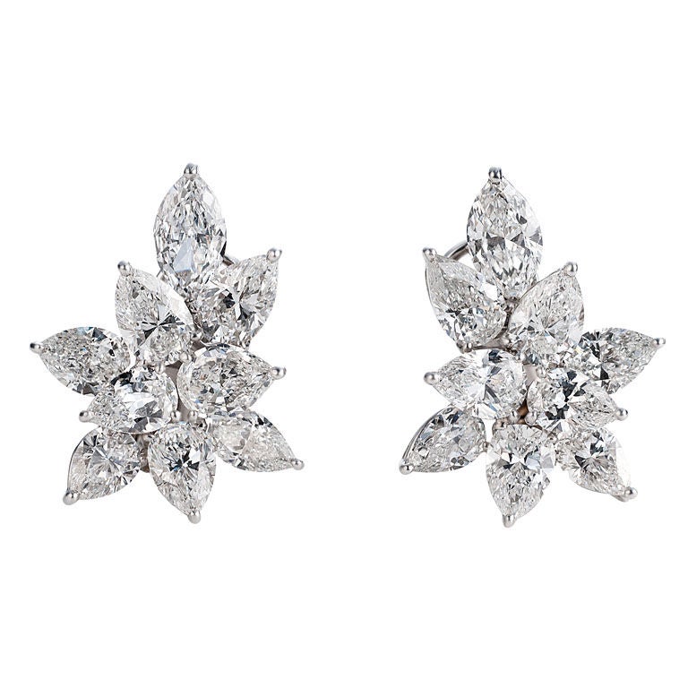 Magnificent Pear Shaped Diamond Cluster Earrings at 1stdibs