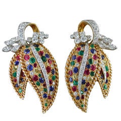 Oscar Heyman yellow gold and colored stone clips