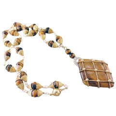 Versatile tiger's eye and pearl necklace w/detachable pendant