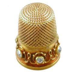 antique, diamond-accented gold thimble with case