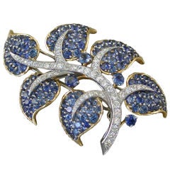Montana sapphire and diamond leaf brooch