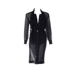 Coquette 1980's Pauline Trigere Black Pleated Shirt Dress