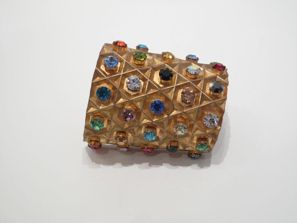 French Vintage Multi Colored Crystal Cuff