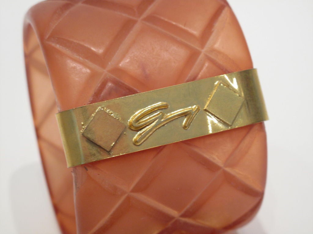 Genny (by Versace) Frosted Lucite Bangle w/Gold Band Accent