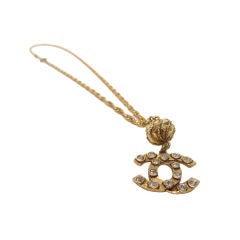 Vintage Chanel 17" Necklace w/CC Crystal Dangle Pendant