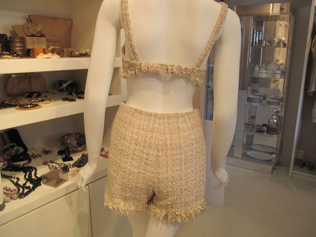 Chanel 2 PC Tweed Bra Top and Short Set at 1stDibs