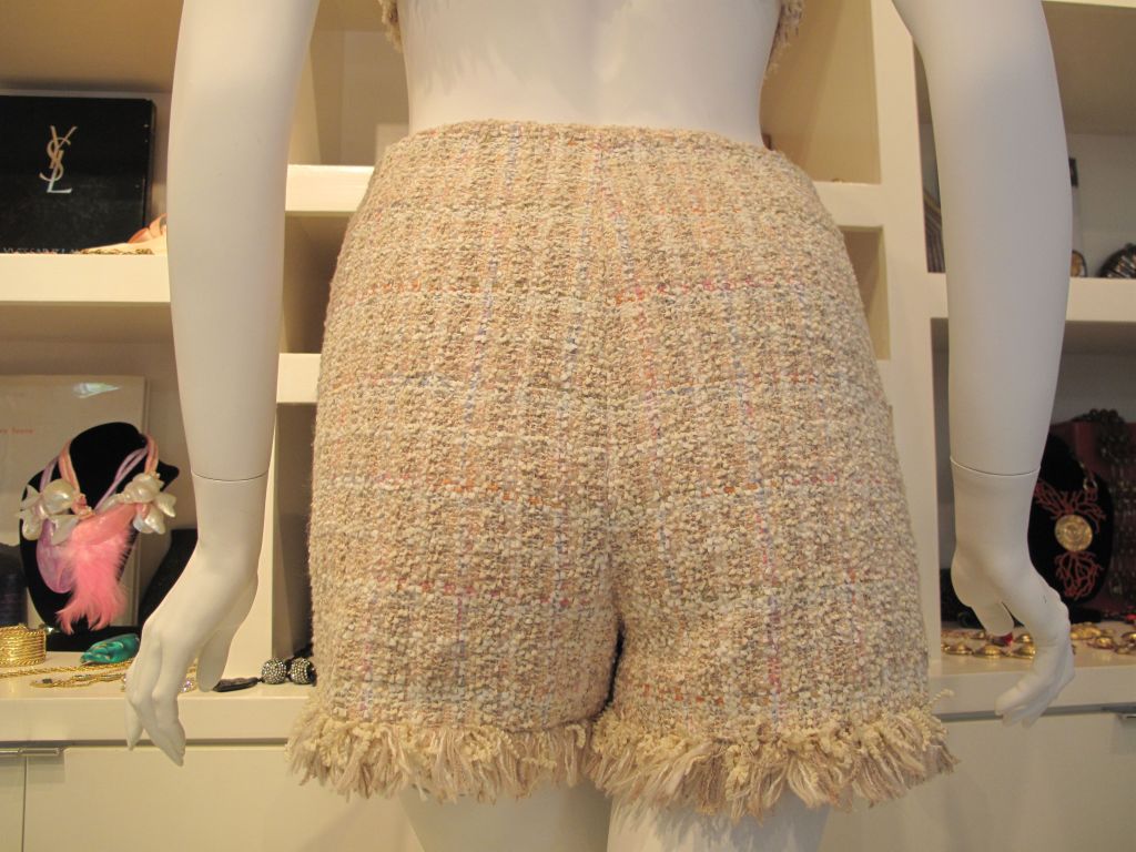 Chanel 2 PC Tweed Bra Top and Short Set at 1stDibs