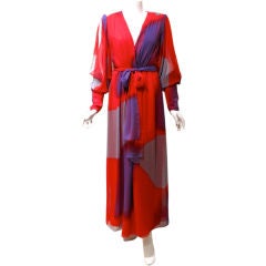 Hanae Mori Silk Chiffon Dress w/Slip Sleeves