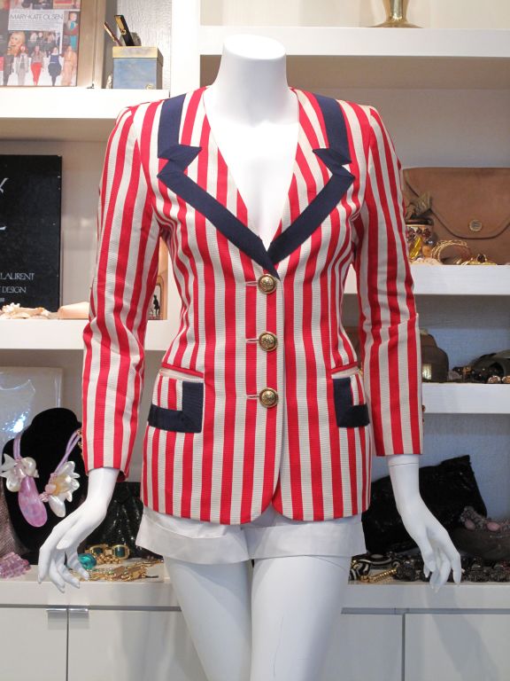 Moschino 1980's Red & White Stripe w/Blue Trim Jacket