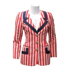 Moschino 1980's Red & White Stripe w/Blue Trim Jacket
