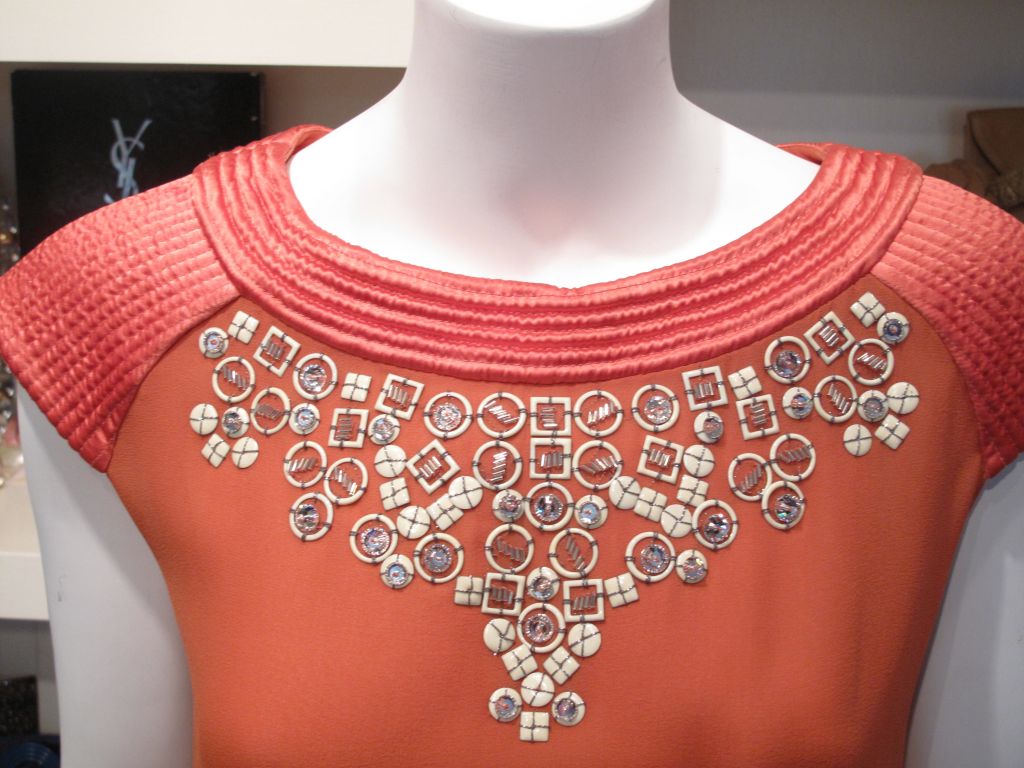 Matthew Williamson Peach Silk Dress with Silver Beading Accents