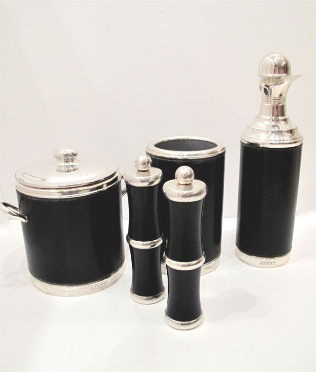 Gucci 1960's Leather & Chrome Bar Set