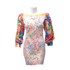 Ungaro Silk Graffiti w/Lace Overlay Dress