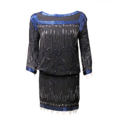 Fabrice Black & Blue Beaded Dress