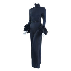 Vintage 1960's Knit Jumpsuit with Feathered Details