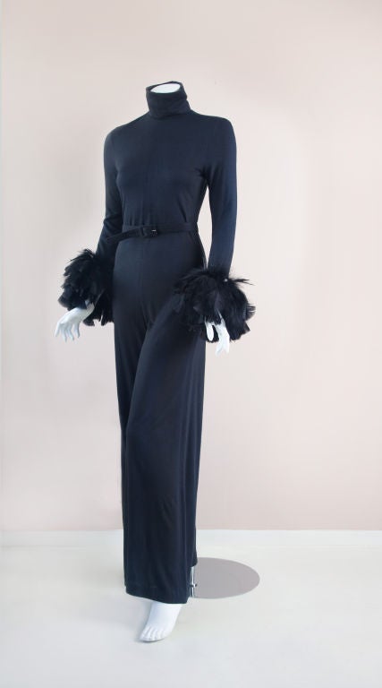1960's Knit Jumpsuit with Feathered Details