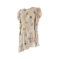 1980
s Ungaro Silk Chiffon Puff Sleeve Dress with Beading