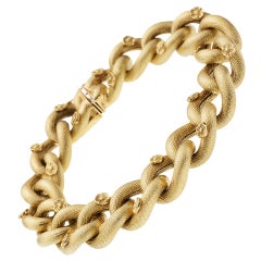 Italian Gold Link Bracelet with Floral Elements