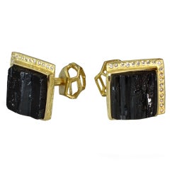 Gold Cufflinks with Black Tourmalines & Diamonds