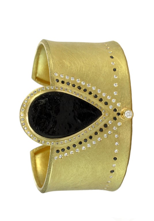 Superb Gold Cuff Bracelet with Black Tourmaline & Diamonds