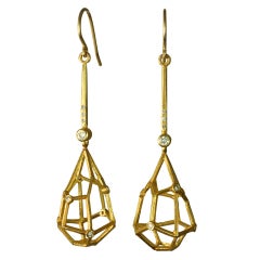 Tapered Teardrop Gold Earrings with Diamonds
