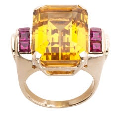 Retro Citrine Ring with Ruby Accents