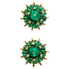 Emerald Bead and Briliant Cut Diamond Earrings