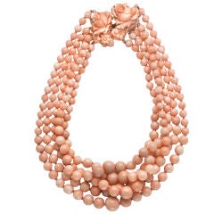 Angel Skin Coral Five Strand Necklace