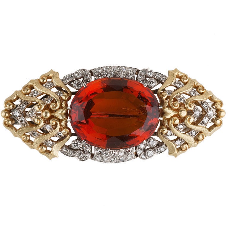 Madeira Citrine and Diamond Brooch by George Auger France For Sale