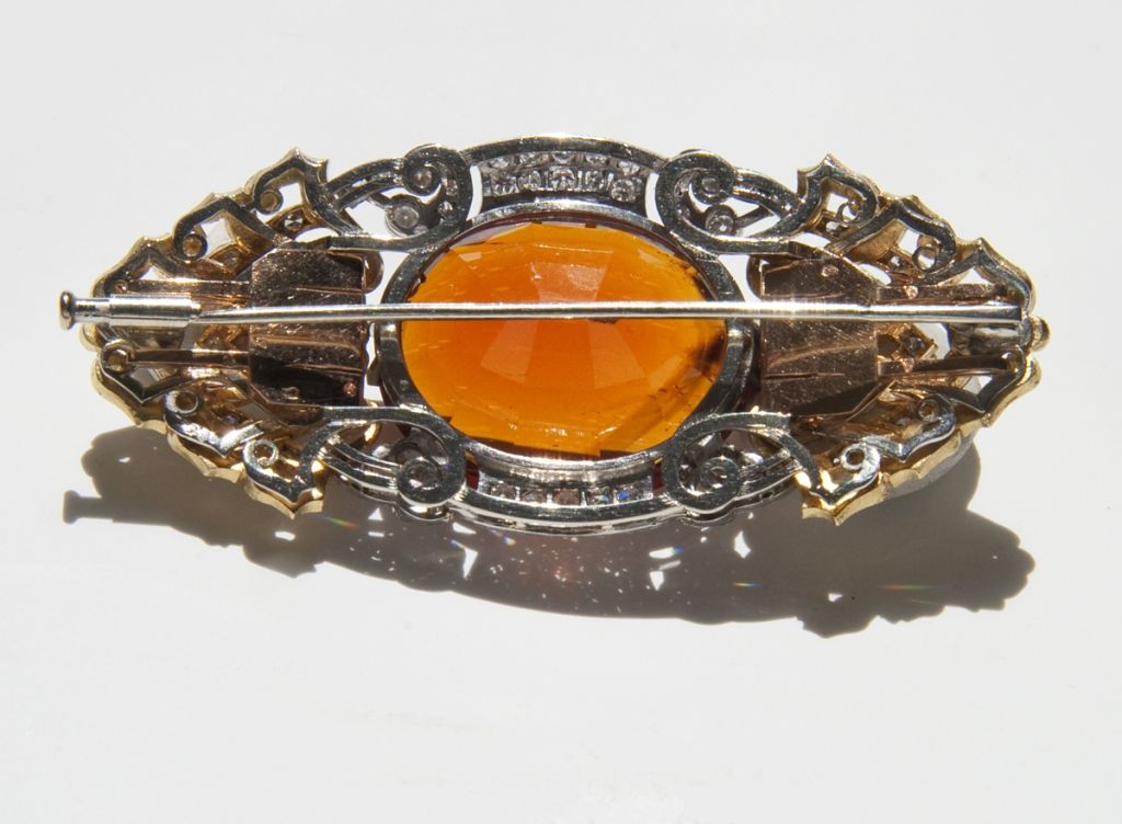 Art Deco Madeira Citrine and Diamond Brooch by George Auger France For Sale
