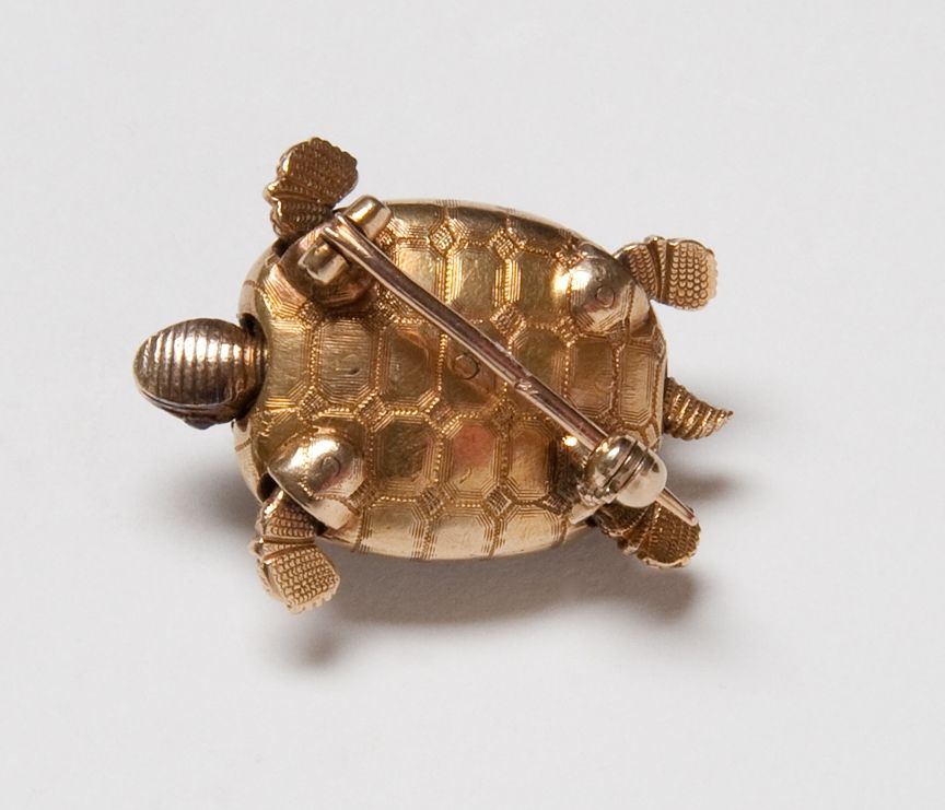Edwardian Mother of Pearl, Diamond, Emerald and Ruby Turtle Pin For Sale