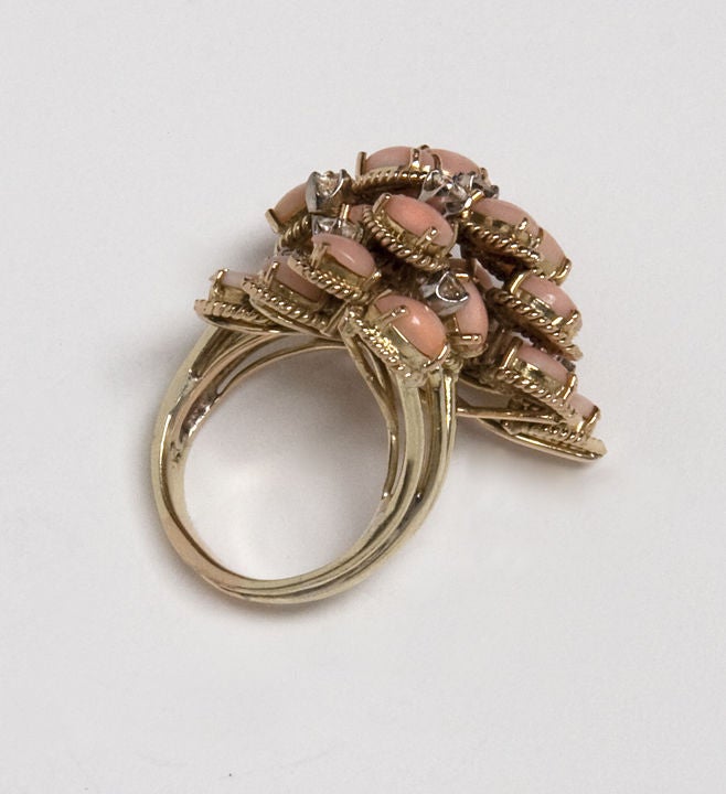 Angel Skin Coral and Diamond Ring For Sale 1