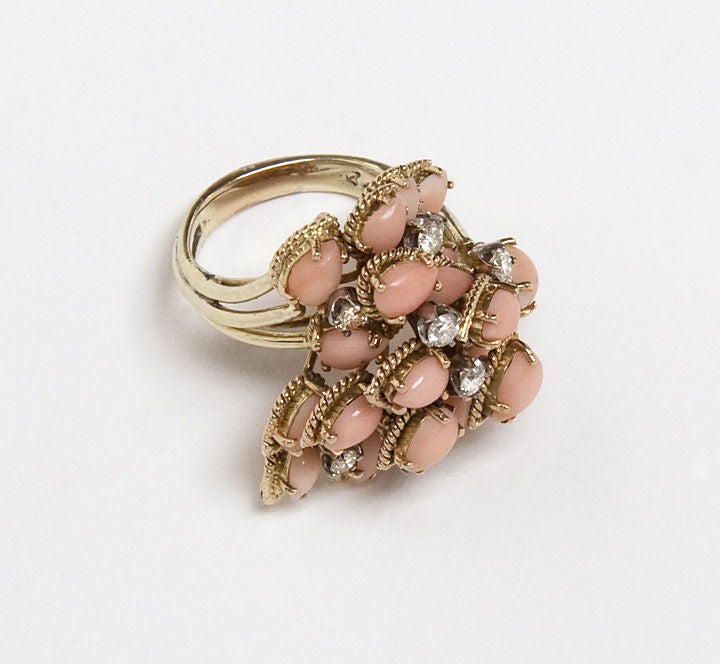 Women's Angel Skin Coral and Diamond Ring For Sale
