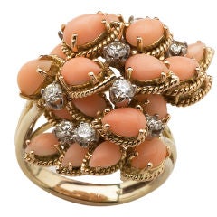 Vintage Angel Skin Coral and Diamond Ring
