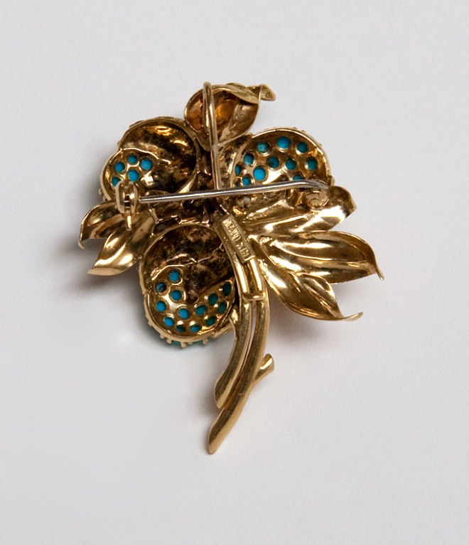 Turquoise and Diamond Brooch For Sale 1