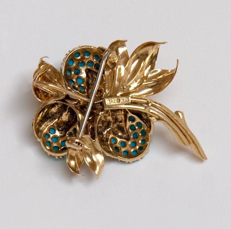 Turquoise and Diamond Brooch For Sale 3