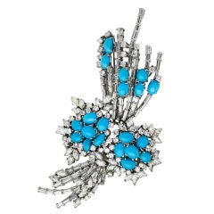 Diamond and Turquoise Wheat Sheaf Brooch