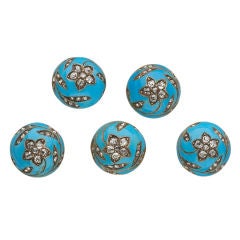 Set of Five Light Blue Enamel and Diamond Buttons