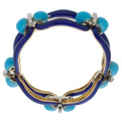 Blue and enamel bracelet with diamonds