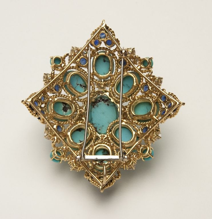 Women's Persian Turquoise, Sapphire and Diamond Brooch