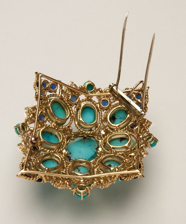 Persian Turquoise, Sapphire and Diamond Brooch 1