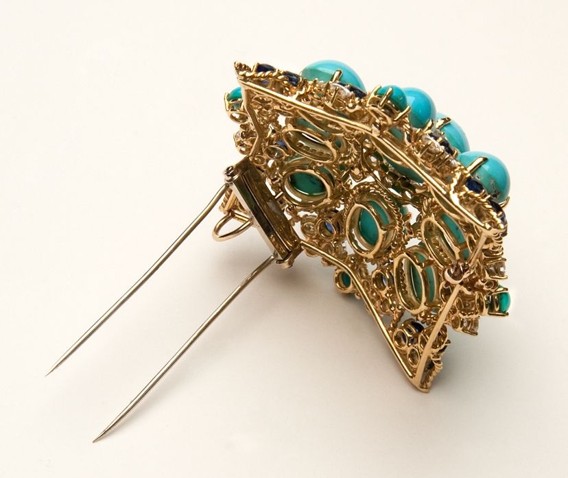 Persian Turquoise, Sapphire and Diamond Brooch 2