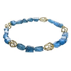 Faceted Aquamarine Bead Gold Bead Necklace