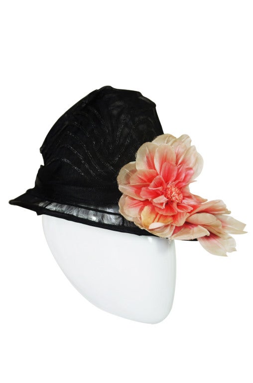 Wonderful Edwardian Net Hat with Flower at 1stdibs