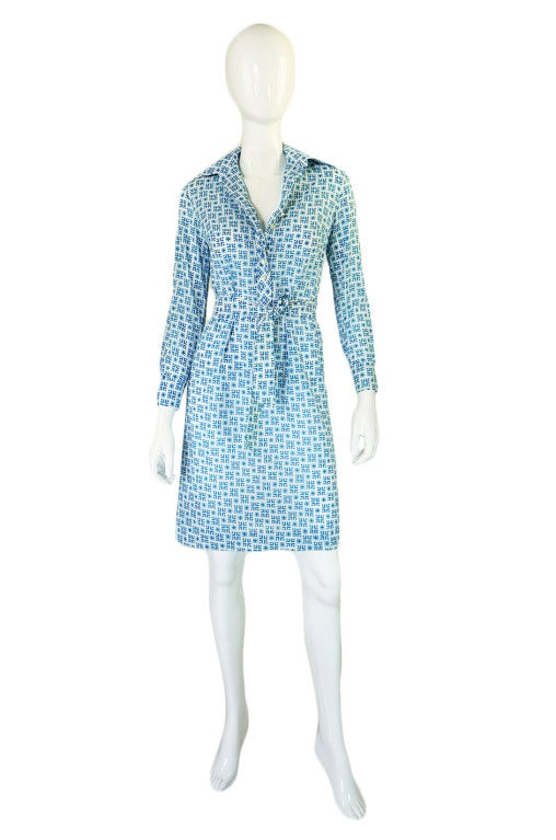 1970s Cotton Lanvin Logo Shirt Dress