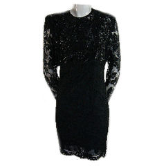 1990s Couture Galanos Bead & Lace Dress