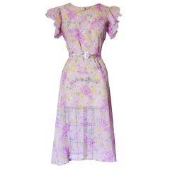 Antique 1920s Fine Cotton Crisp Voile Print Dress