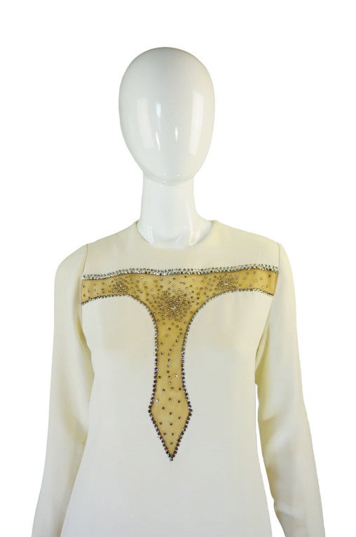 1960s Rhinestone Detail Teal Traina Dress For Sale 1