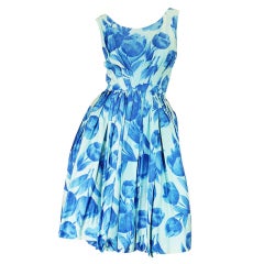 Vintage 1960s Gigi Young Blue Floral Sun Dress