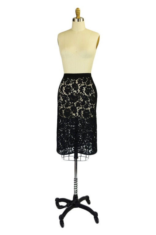 Black label Prada F/W 2008 Guipure lace skirt by Prada set the tine for that season and brought an entire new generation of woman back to loving lace! Once hand made, guipure lace is now mechanized but this is a highly specialized technique and very